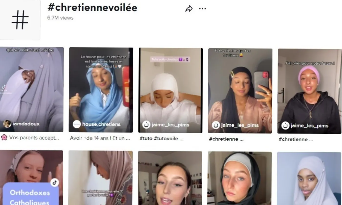 Capture d'écran de vidéos TikTok avec le hashtag #chrétiennevoilée ©TikTok
