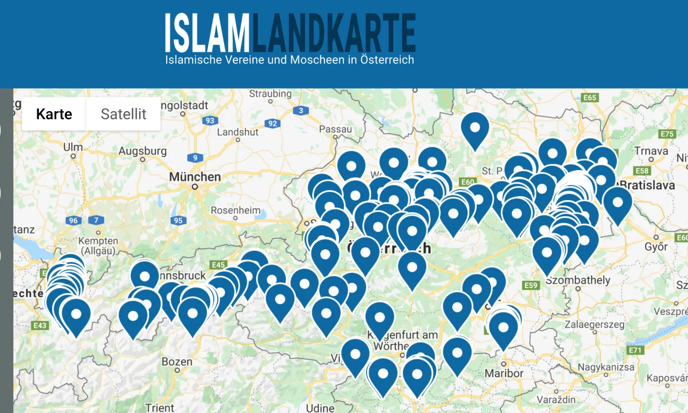 Capture d'écran de la "carte de l'islam" en Autriche ©www.islam-landkarte.at/