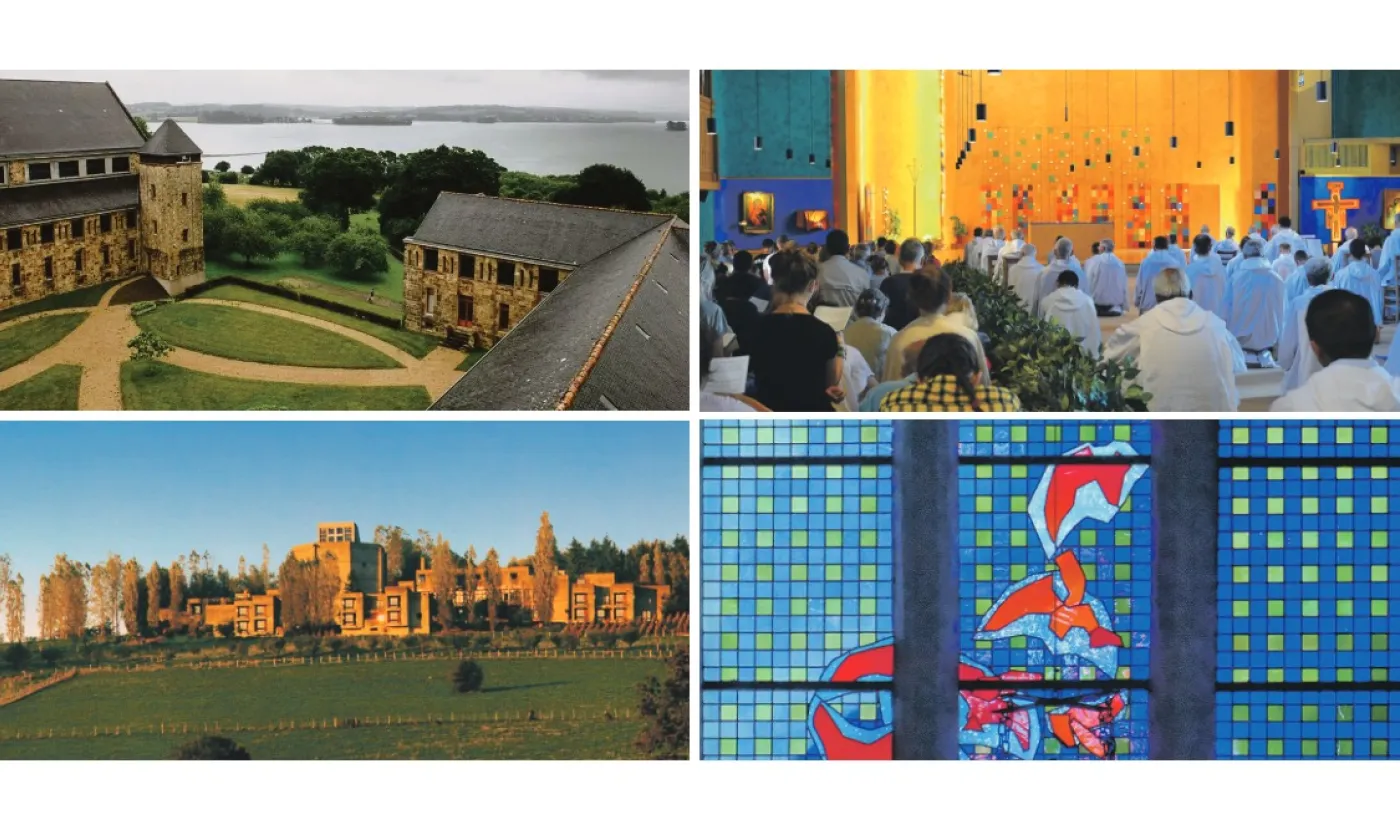 Haut: Abbaye Saint-Guénolé, Taizé / Bas: Carmel de Paix, Abbaye de la Fille-Dieu ©DR