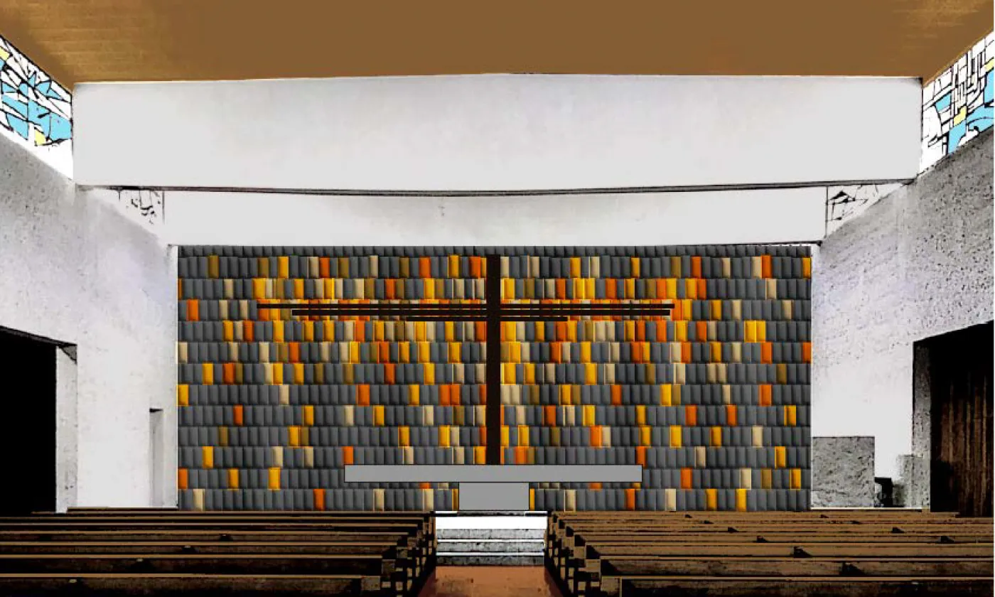 La nouvelle paroi colorée du temple Saint-Etienne de Prilly. © LDD